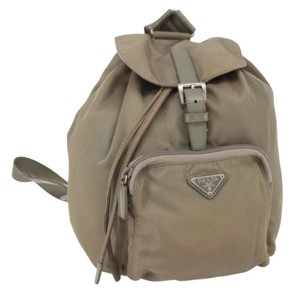 PRADA Backpack Nylon Beige Silver Auth 148934 - Picture 1 of 16